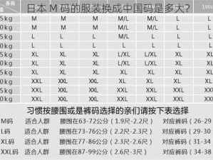 日本 M 码的服装换成中国码是多大？