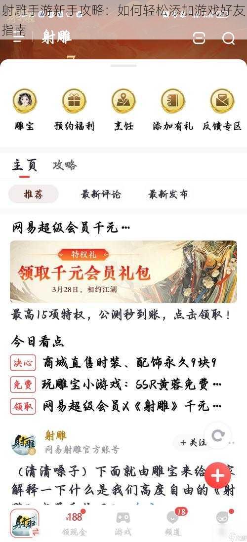 射雕手游新手攻略：如何轻松添加游戏好友指南