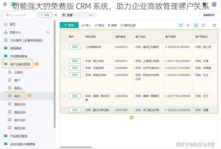 功能强大的免费版 CRM 系统，助力企业高效管理客户关系